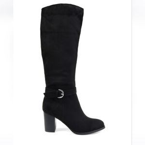 $FINAL$  JOURNEE Collection Black Microsuede Side Strap Riding Boots